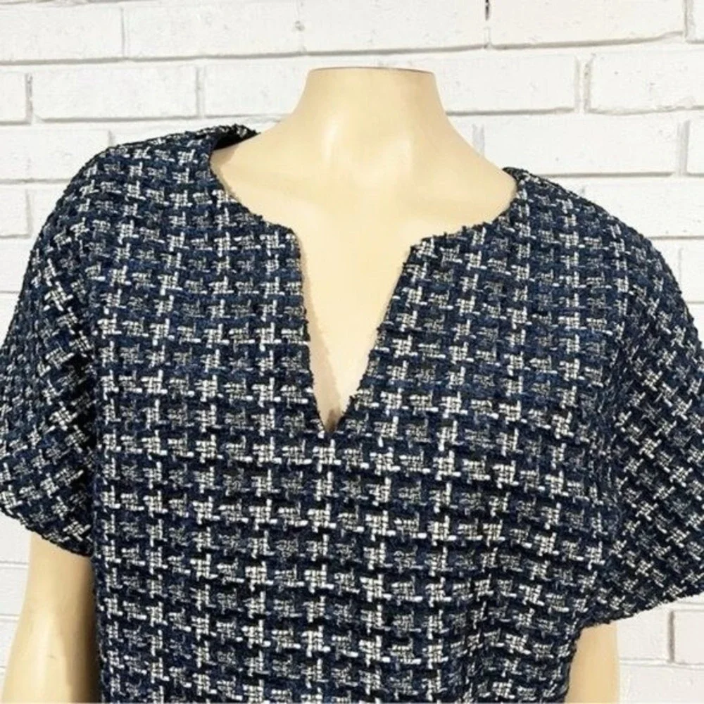 J.Crew Cropped Cap Sleeve Tweed Top Metallic Houndstooth Lined Chic Work Size 14